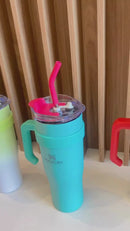Copo Térmico Virgínia em Aço Inoxidável com Alça, Tampa e Canudo - 1200ml